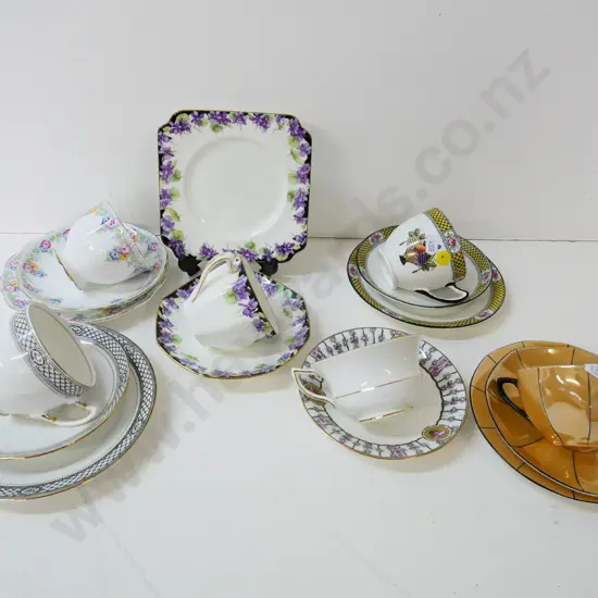 5 trios - Royal Albert, Royal Doulton, Victoria - and an Aynsley cup & saucer