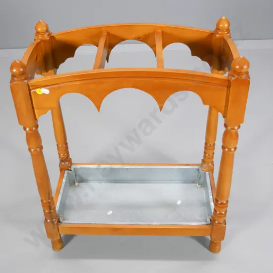 timber umbrella stand with turned columns & metal tray H-700 W-520 D-260