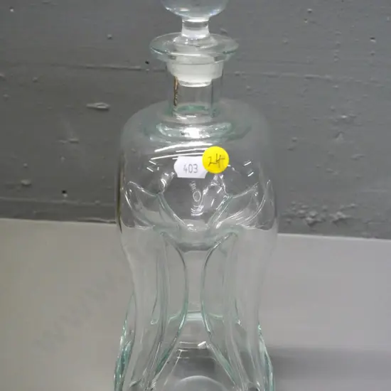 art glass stoppered decanter - clear glass with pinch-waisted design H-320