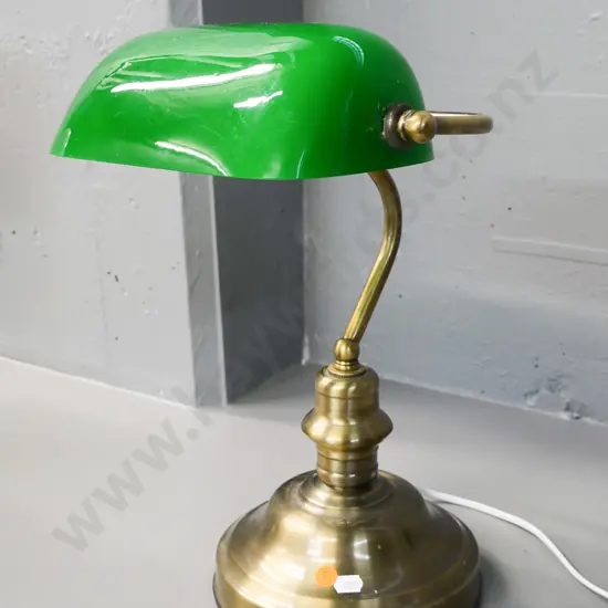 reproduction brass finish banker's lamp with green glass shade H-380 W-260