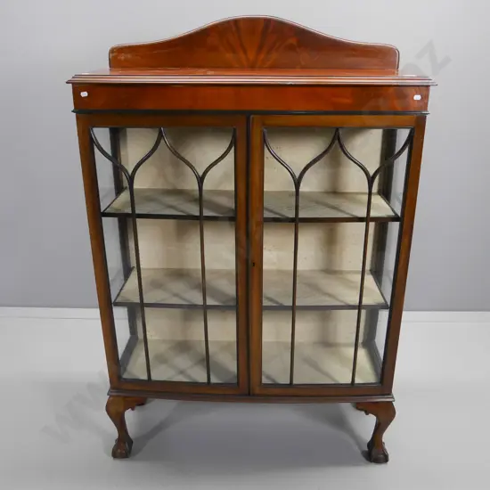 vintage mahogany china cabinet - 2 doors with wooden astragals, claw & ball feet, lockable, has key. H1350 W920 D350