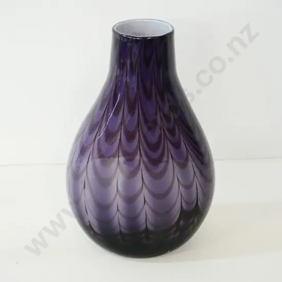 large purple art glass swagged pattern vase H-350 W-220