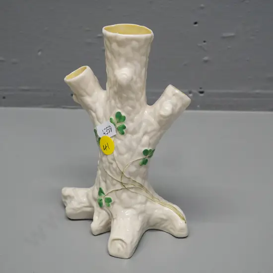 Belleek black mark tree-trunk vase with 3 openings H-150 W-110