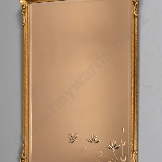 gilt framed smoked glass wall mirror (mends to frame) H-700 W-460