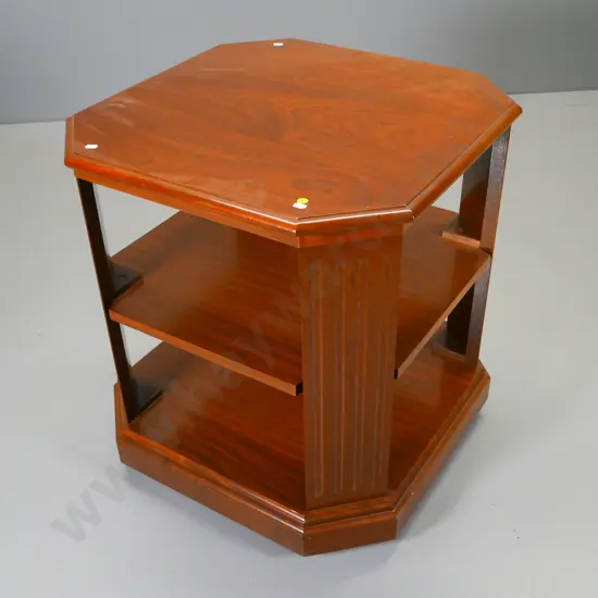 mahogany mobile 3-tier occasional table on casters H-670 W-610 D-610