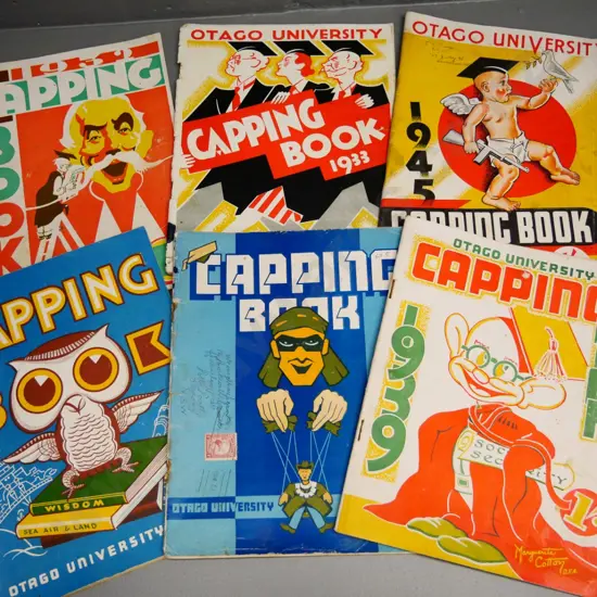6 Otago University capping magazines - date ranges from 1932 to 1945. 1933 has loose cover