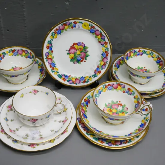 3 Hammersley fruit pattern trios and a Royal Crown Derby trio