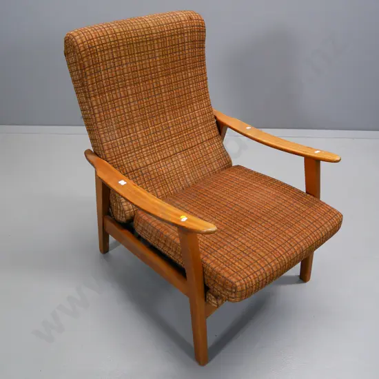 mid-century recliner lounge chair with tweed fabric upholstery H-890 W-640 D-770