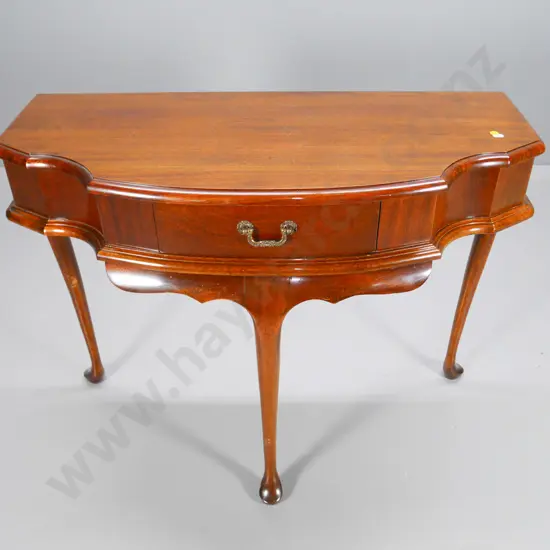 reproduction mahogany cab-leg hall table with drawer H-740 W-910 D-410