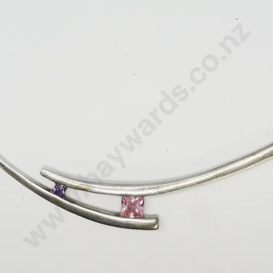 silver pendant with pink and purple stones, stamped 925