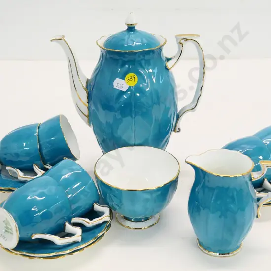 Aynsley teal leaf figured coffee set