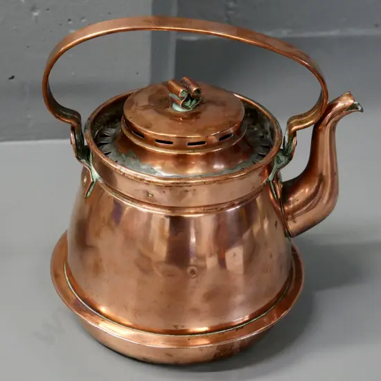 copper kettle - top handle is stamped "1 1/2 litre" H-220 with handle up