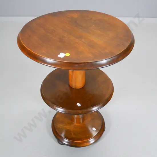New Zealand beech round occasional table with middle tier shelf H-580 Diameter 420