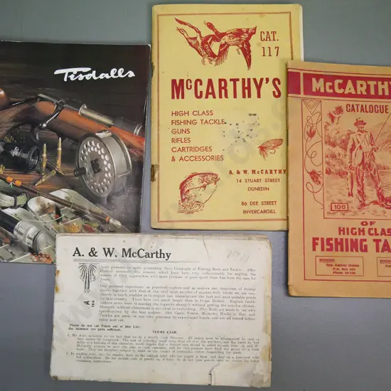 4 vintage fishing equipment catalogues - 3 McCarthy's Dunedin (1911 is missing cover) and one Tindall's