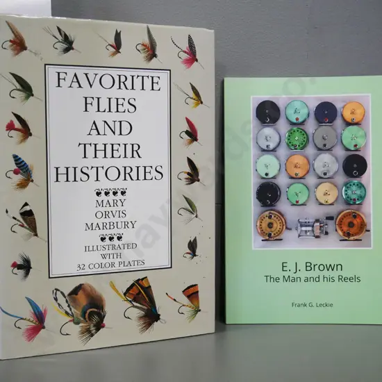 2 books on fly fishing - "EJ Brown - The Man and his Reels" by Frank Leckie and "Favourite Flies" by Mary Marbury