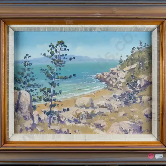framed oil - coastal scene H-230 W-300