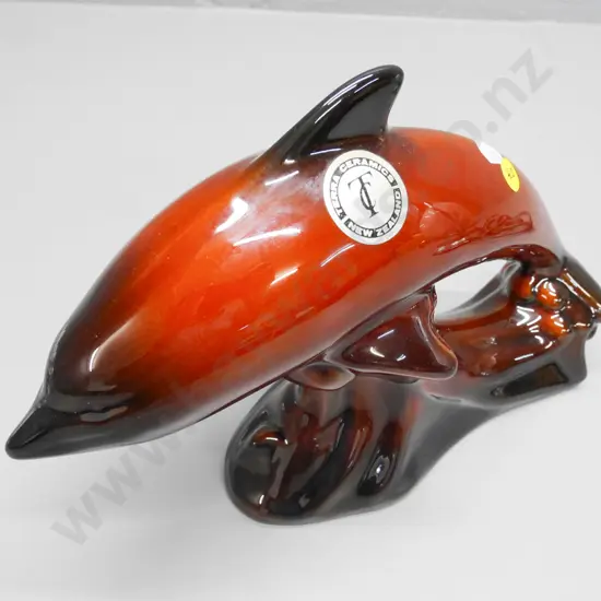 NZ Terra ceramics brown dolphin figure H-200, W-300