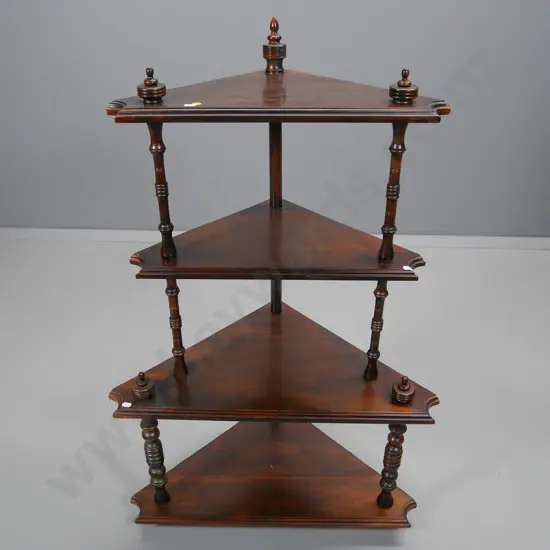mahogany 4-tier corner whatnot with turned columns H-1060 W-520 D-340