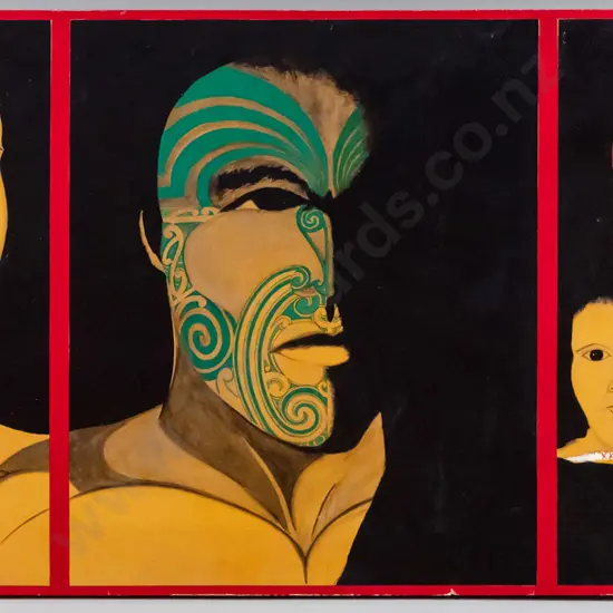 Sean Wilson '04 - acrylic triptych on mdf board - portraits (slight damage to edges) H-600 W-1200