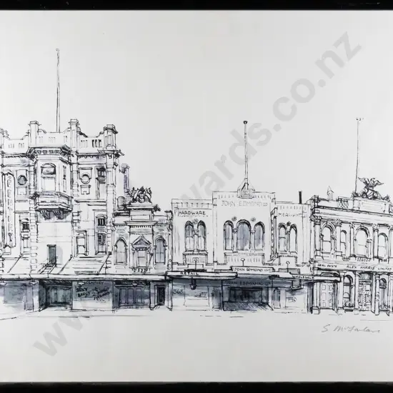 framed and signed Shona McFarlane print - street scene H-390 W-410