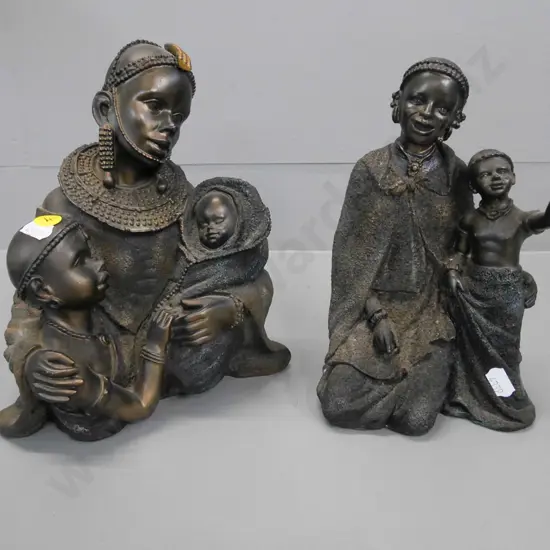 2 composite native woman and children figures, 1 has damage to foot