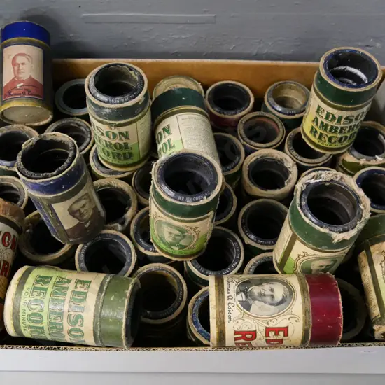 large assortment of Edison wax cylinder recordings - some damaged, some cardboard cases very poor