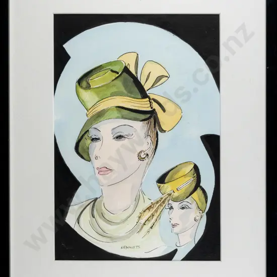 Kennett 1939- framed watercolour - 2 ladies H-290 W-190