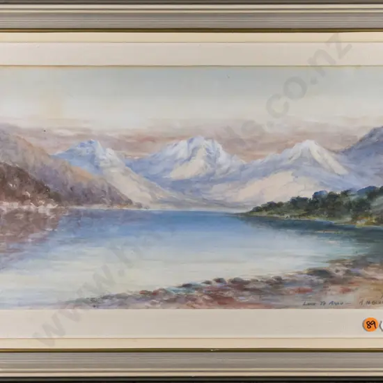 A N Glass - framed watercolour - Lake Te Anau H-250 W-420