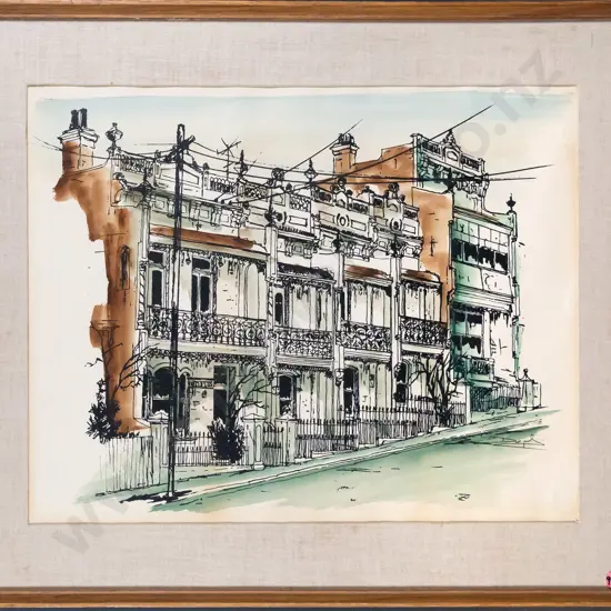 framed watercolour - street scene H-370 W-470