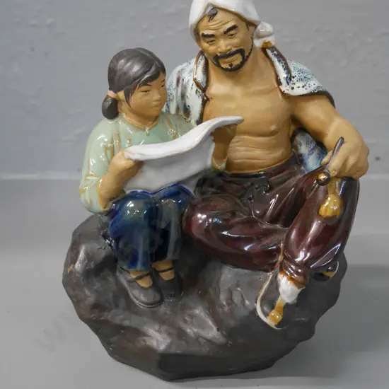 Chinese porcelain figure of a man and girl H-180 W-150