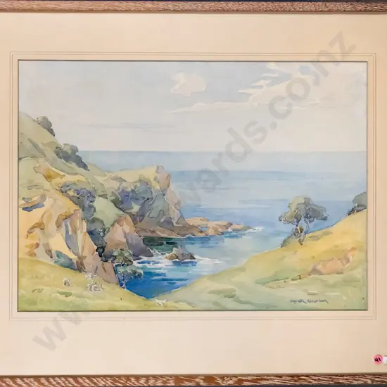 Gwyneth Richardson - framed watercolour - coastal scene H-380 W-520