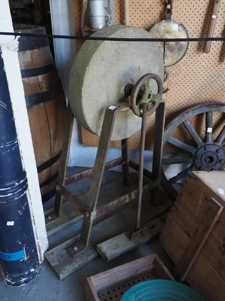 treadle powered sharpening stone on stand Image 1++