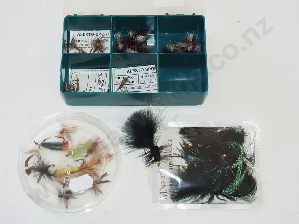 1x packet and 2x containers of fly fishing flies Image 1++
