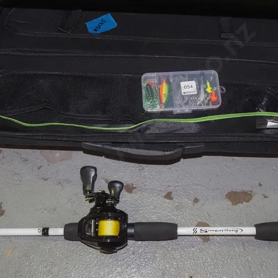 spinning rod and reel set in carry case with lures - as new