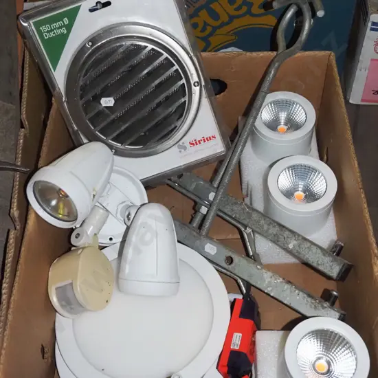 box; LED light fittings, ducting vent, hooks etc