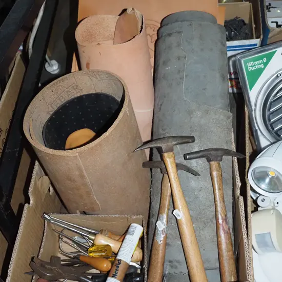 box; leather workers tools, leather