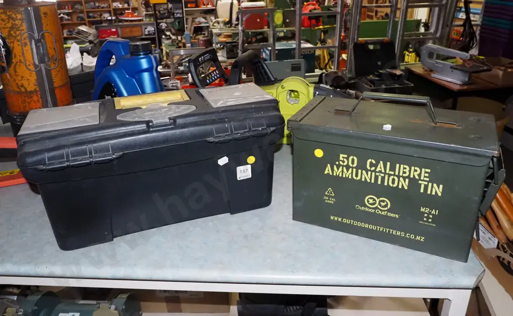 plastic tool box, ammunition tin - yellow dots Image 1++