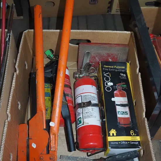 box; fire extinguisher, grease guns etc