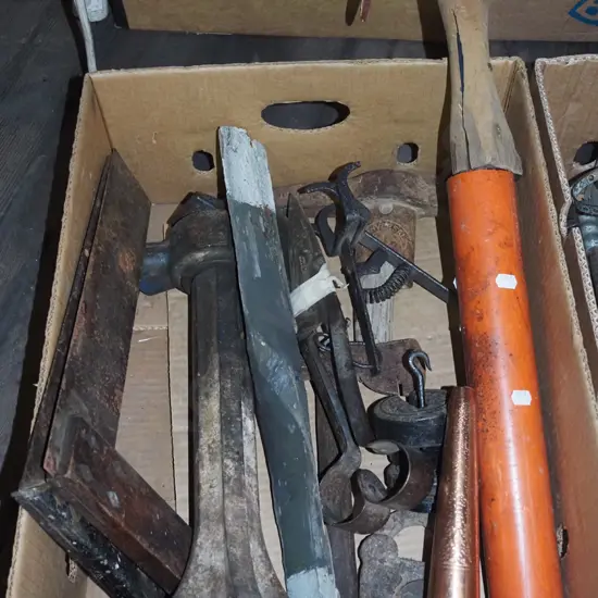 box; car jack, builder's square, machete etc