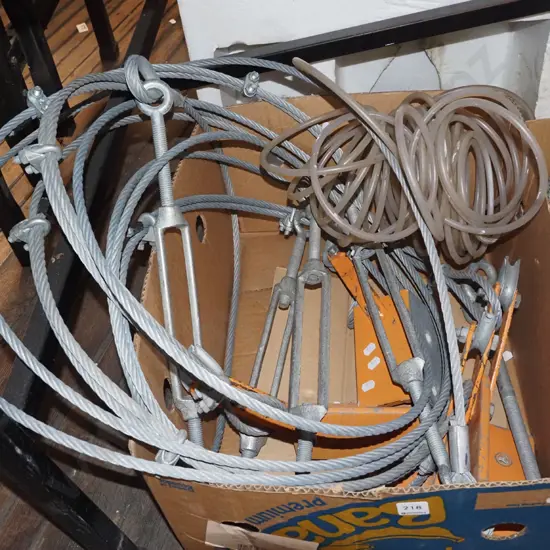 box ; heavy duty wires, metal plates, lifting tensioners