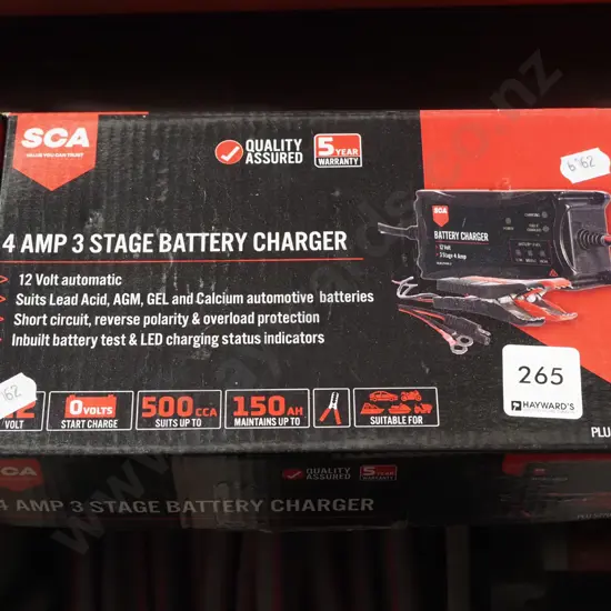 boxed as new 4 amp 3 stage battery charger