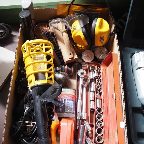box; ear muffs, safety glasses etc