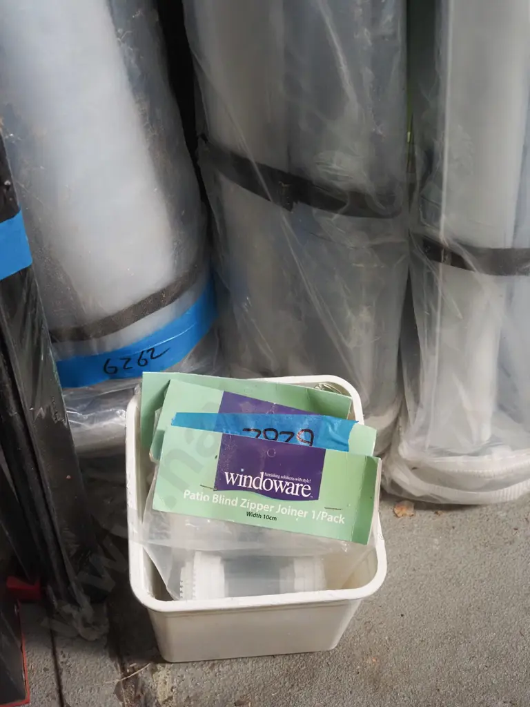 3x rolls of outdoor patio blinds - clear with white trim - 2.1mx2.4m, includes rails and zips Image 1++