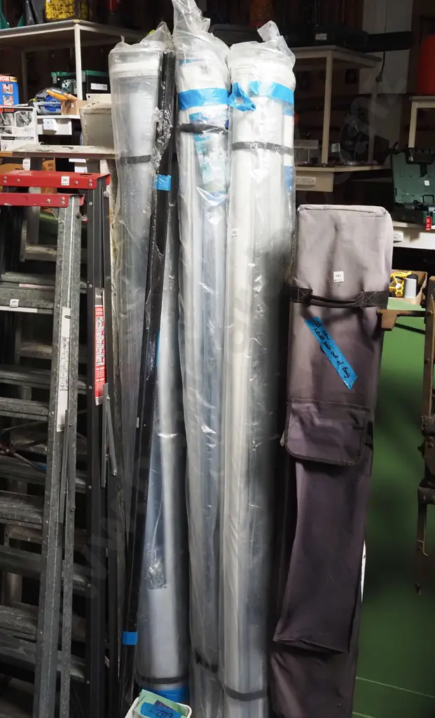 3x rolls of outdoor patio blinds - clear with white trim - 2.1mx2.4m, includes rails and zips Image 1++