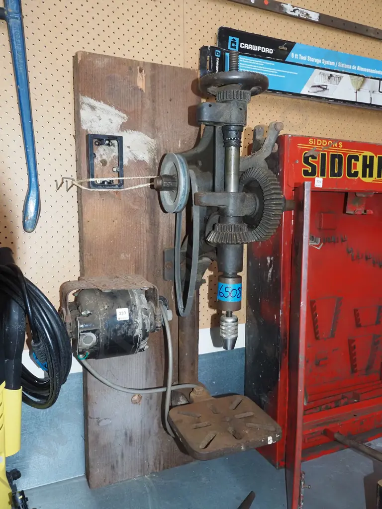 vintage wall mounted drill press with electric motor Image 1++