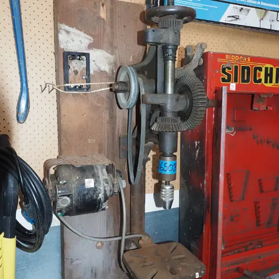 vintage wall mounted drill press with electric motor