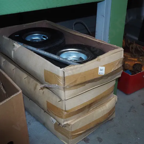 3x boxes of 2 pneumatic tyres, axels