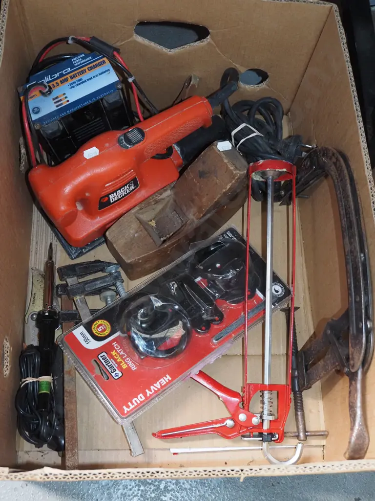 box; battery charger, orbital sander, soldering iron etc Image 1++