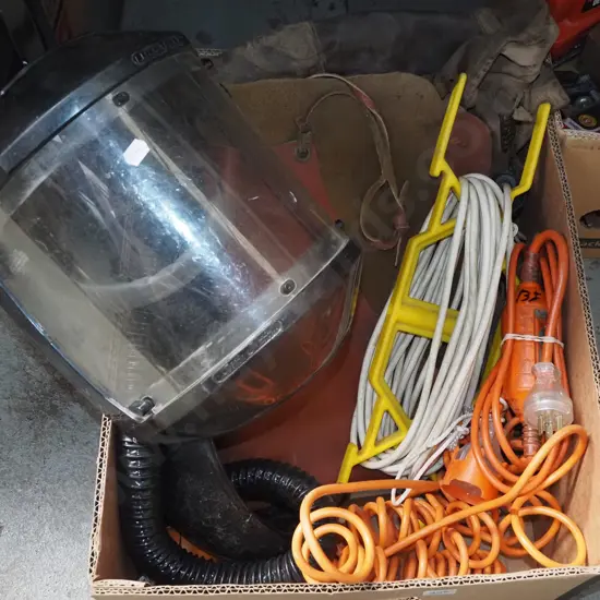 box; safety mask,leather aprons, extension cords etc