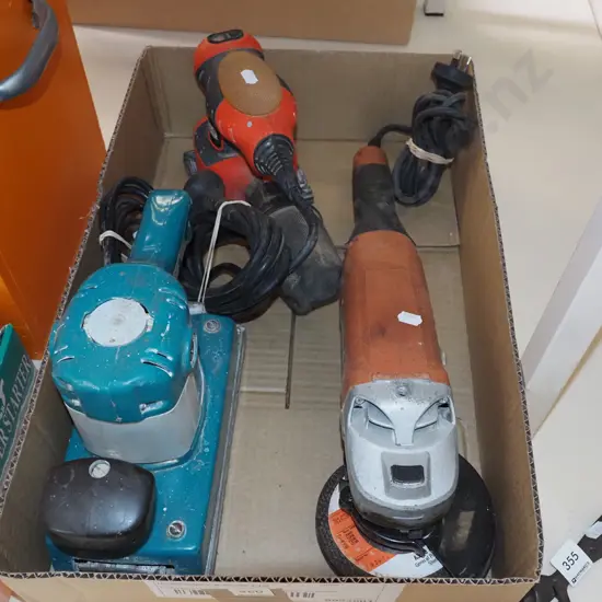 box; orbital sanders, grinder
